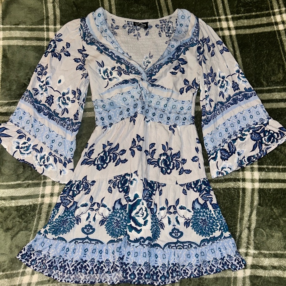Angie Blue and White Floral Mini Dress